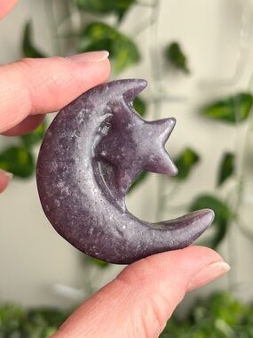Lepidolite Star + Moon Carving